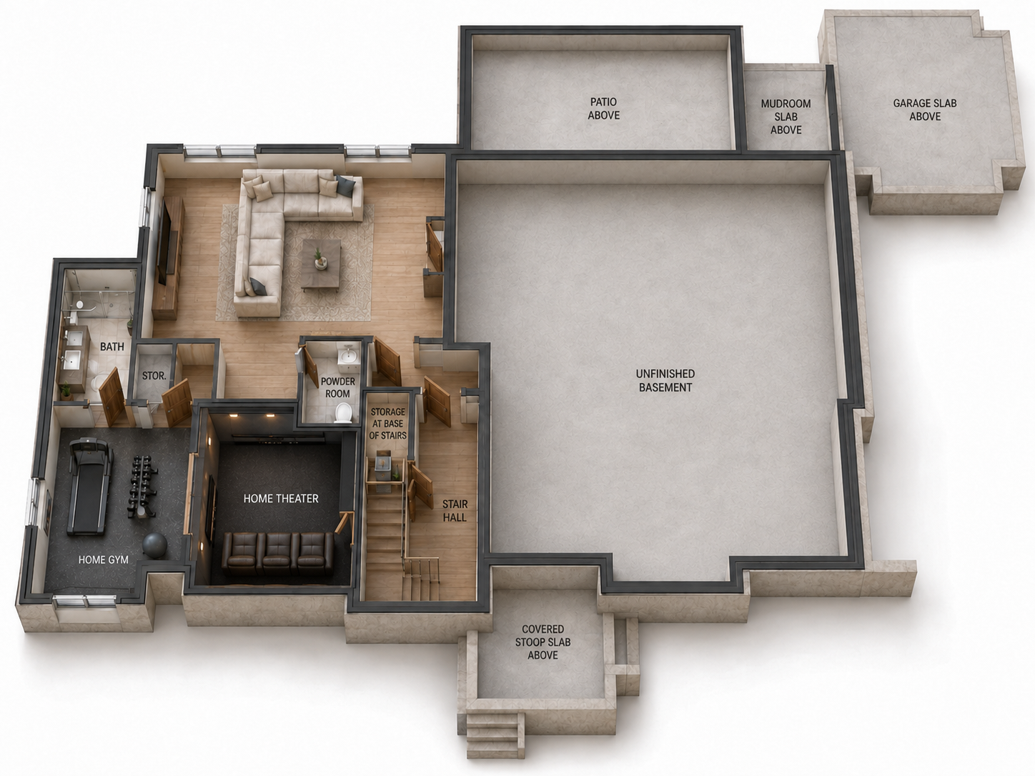 15152 Hopewell Road — Basement Level 3D Rendering